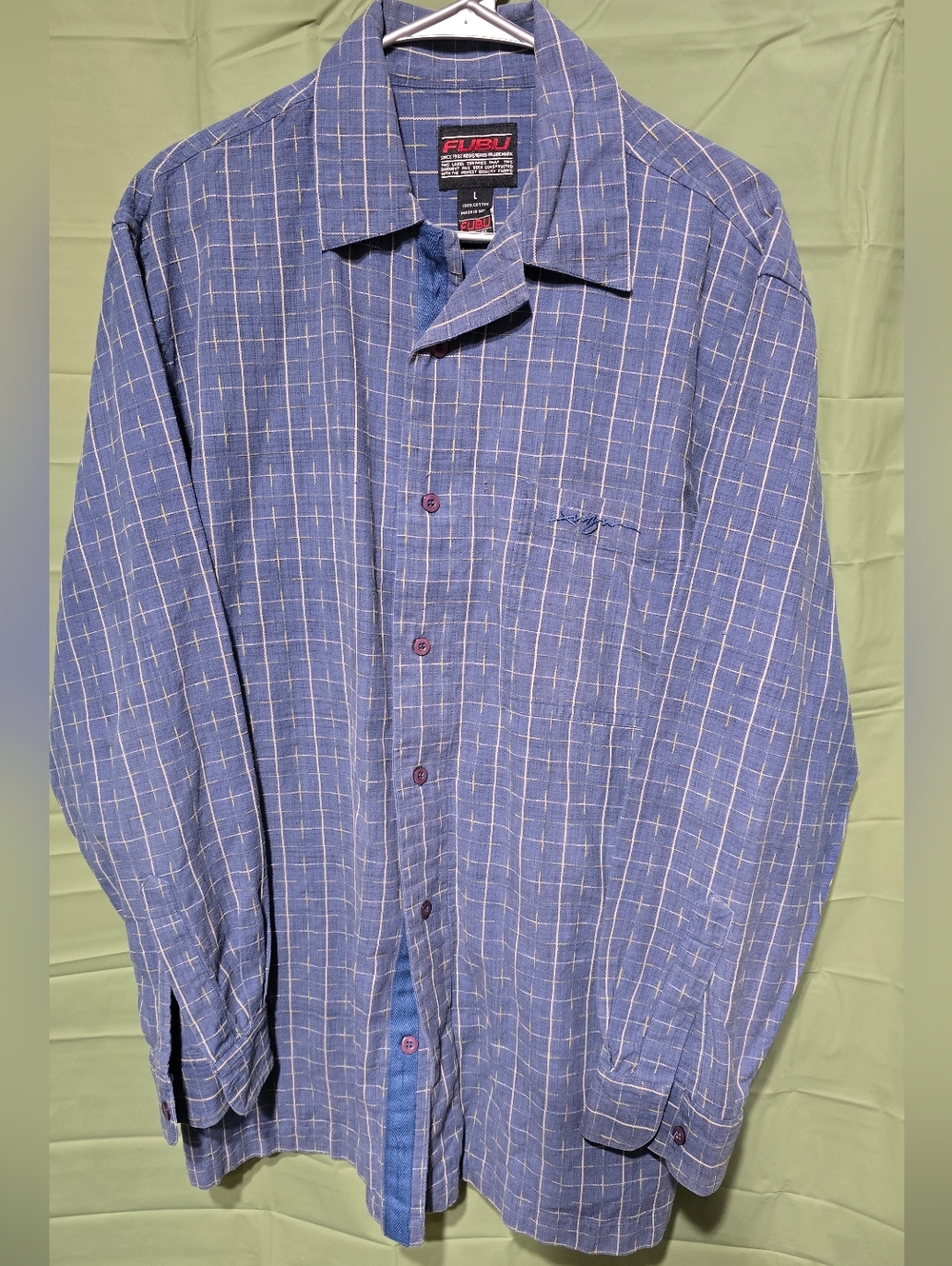 FUBU Blue Plaid Short Collar Button-Up Shirt